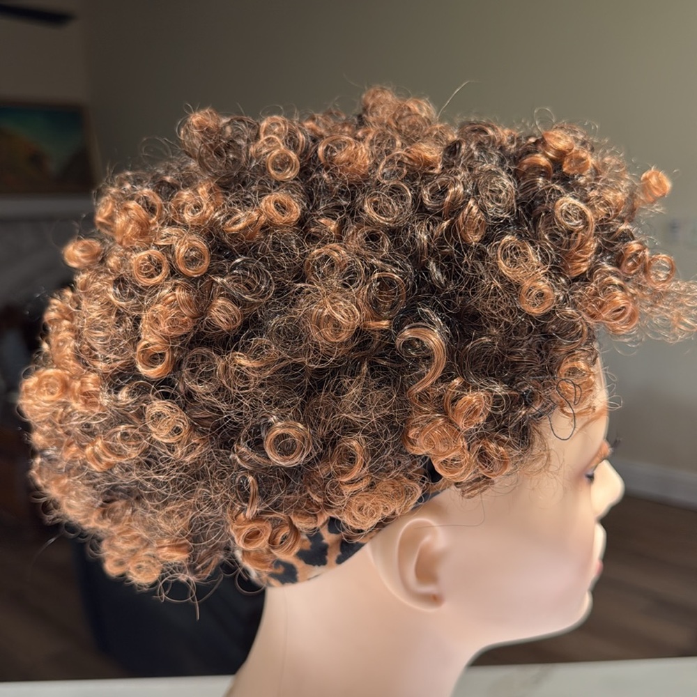 HAIR, Kinky Curly Afro Pixie with headband attached, Highlighted - Picture 6 of 10
